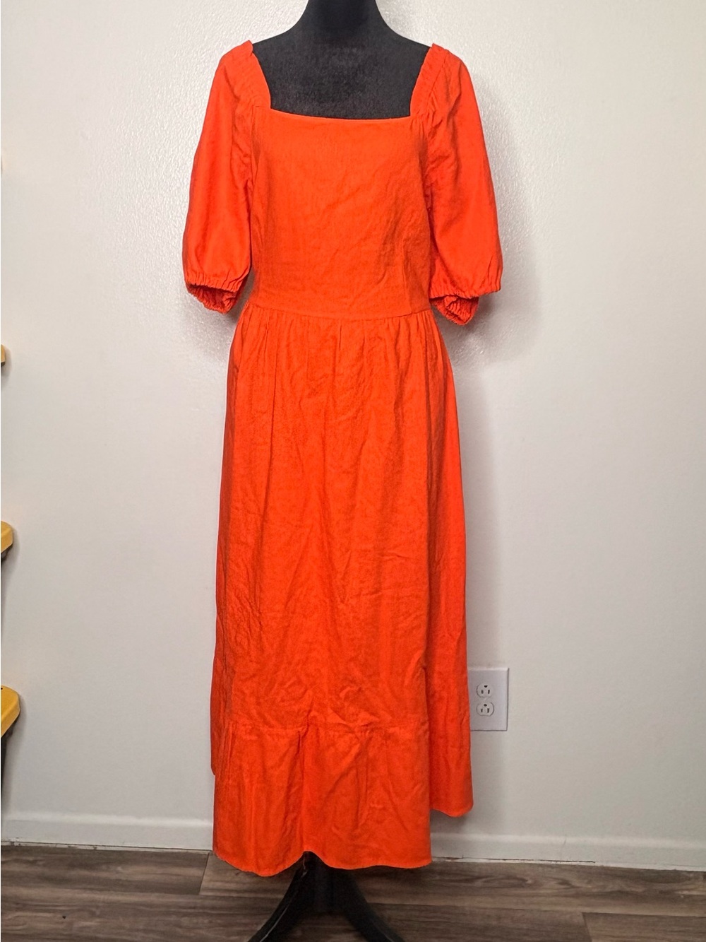 Who What Wear Orange Square-Neck Puff Sleeve Maxi Dress